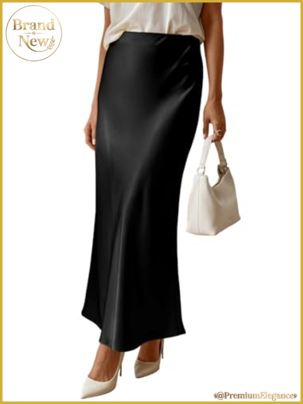 High Waisted Satin Maxi Skirt Flowy A-Line Silk Blouse